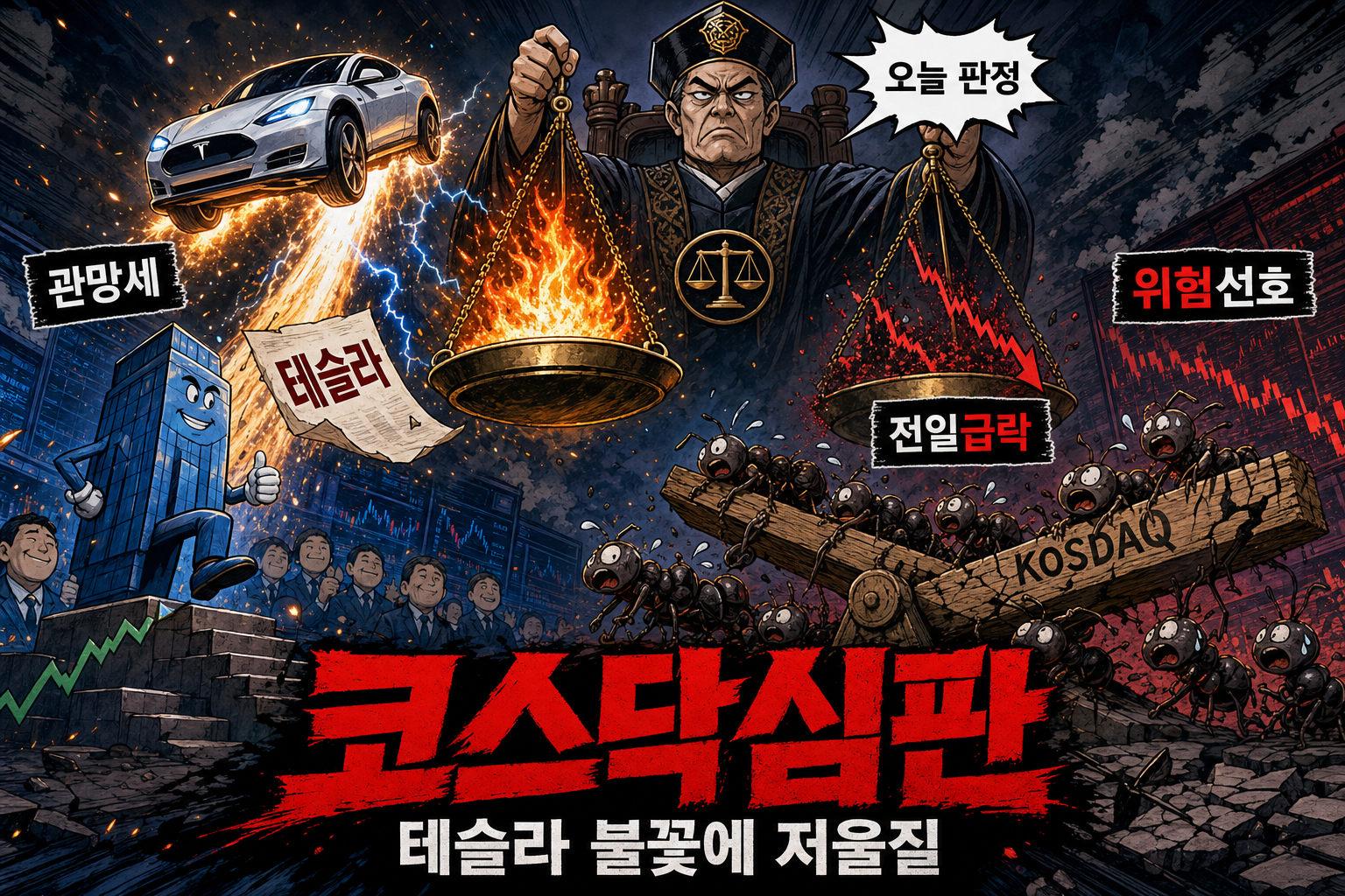테슬라 불꽃 앞 코스닥 저울질